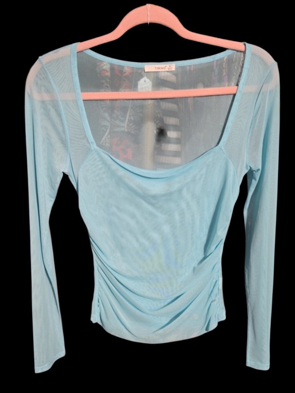 Timing Sky Blue Long Sleeve Mesh Layering Top